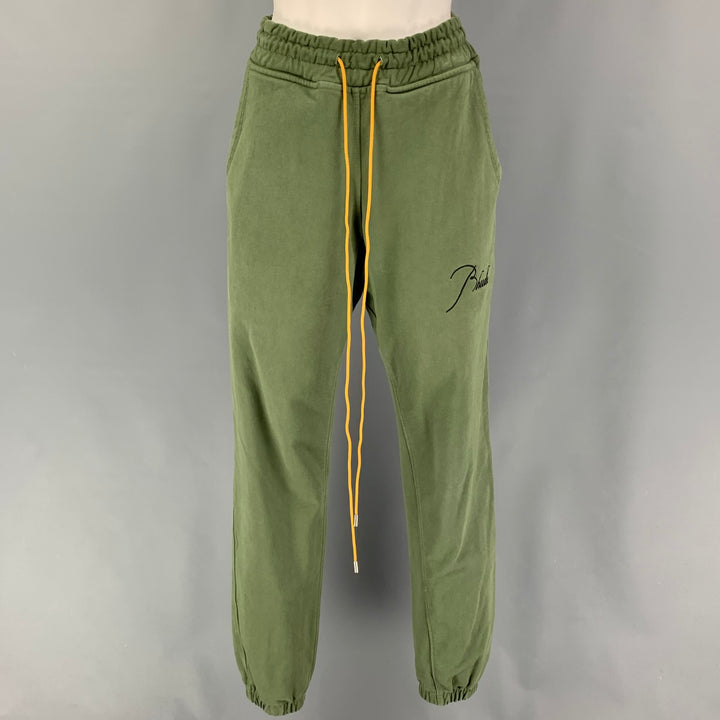 Pantalon de survêtement brodé en coton vert taille XS RHUDE