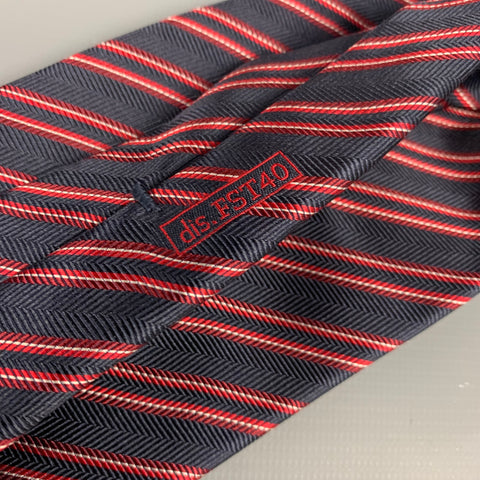 BRIONI Navy & Red Stripe Silk Tie
