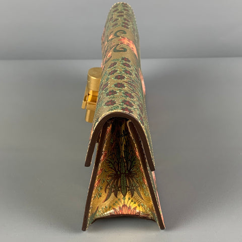 OSCAR DE LA RENTA Pre-Fall 19 Gold Alibi Floral Metallic Leather Clutch Handbag