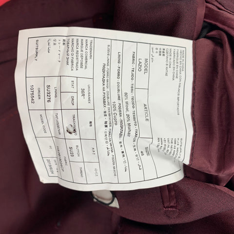 SUIT SUPPLY Size 36 Burgundy Wool Mohair Notch Lapel Suit
