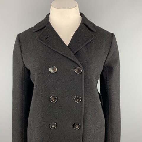 JIL SANDER Size 10 Black Cashmere Flannel Double Breasted Knit Coat