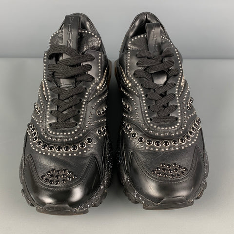 VALENTINO Size 8 Black Silver Studded Leather Lace Up Sneakers