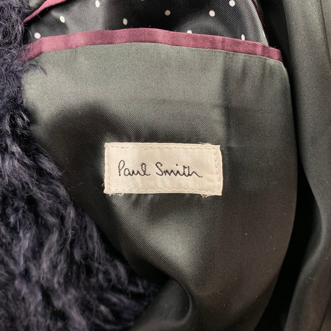 PAUL SMITH Size L Black Textured Mohair / Cotton Hook & Eye Closure Coat