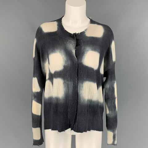 PRIVE' 45 Cárdigan de cachemira de punto con efecto tie-dye en gris y crema, talla S