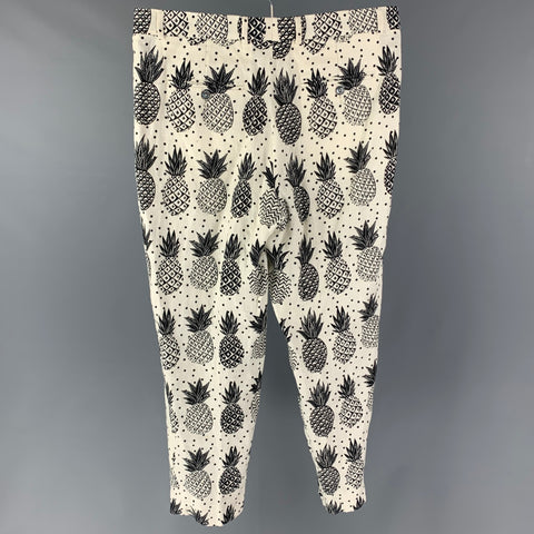 DOLCE & GABBANA Size 32 Beige Black Print Linen Pleated Dress Pants