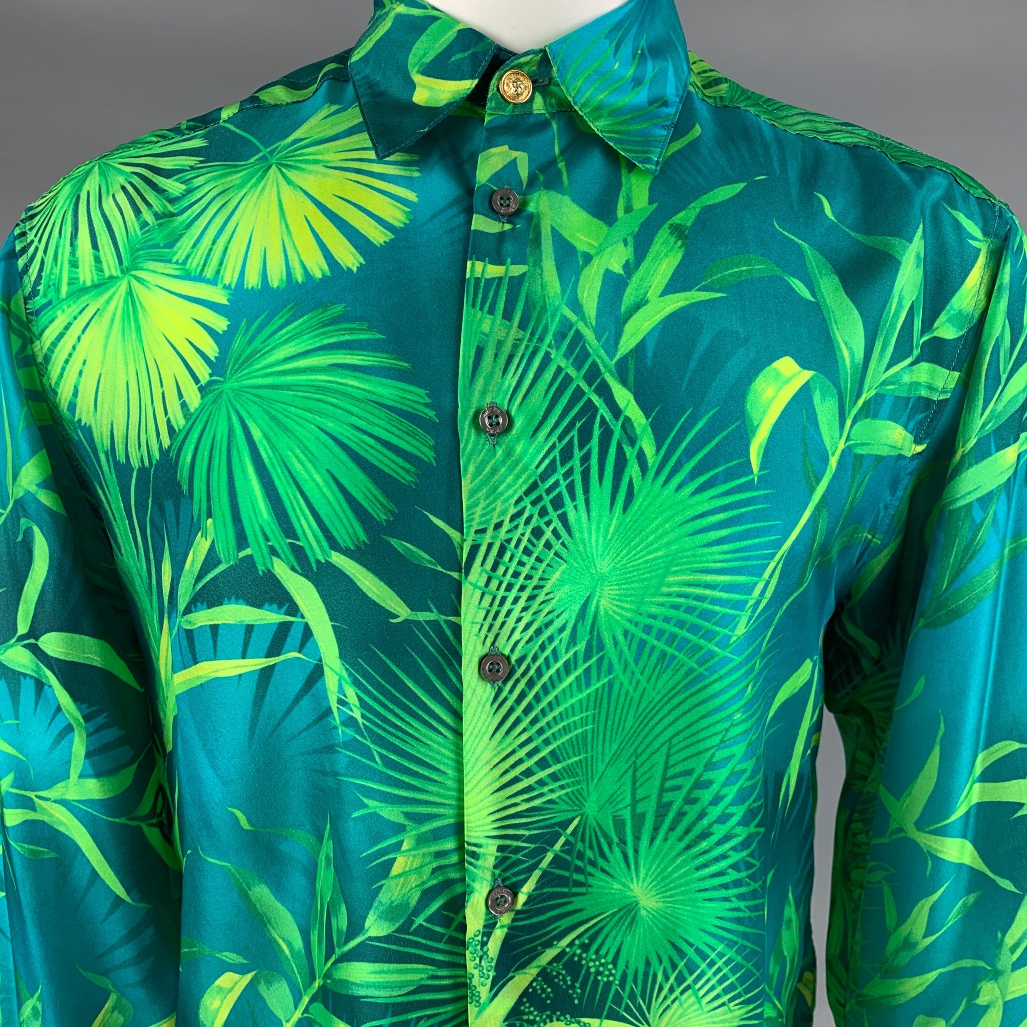 VERSUS by GIANNI VERSACE Size 36 Blue Green Leaves Silk Long