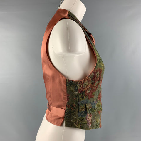 RALPH LAUREN Chaleco tapizado en mezcla de rayón verde y naranja talla 8