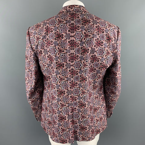 ROBERTO CAVALLI Size 48 Brick & Purple Print Cotton / Silk Sport Coat