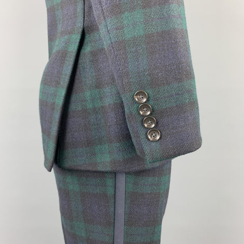 J CREW Chest Size 38 Regular Blackwatch Plaid Wool Shawl Collar Suit