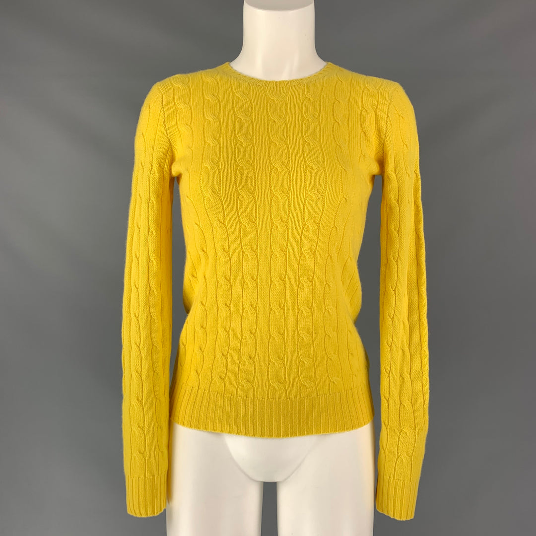 POLO RALPH LAUREN Cashmere Cable Knit Size L Yellow Pullover