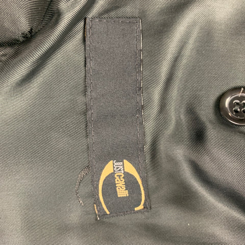 JUST CAVALLI Size 40 Black Brown Viscose Cotton Double Breasted Coat