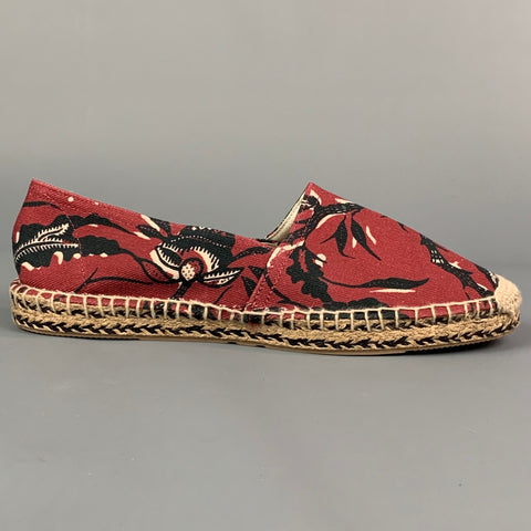 ISABEL MARANT Size 10 Burgundy & Black Canvas Espadrille Flats