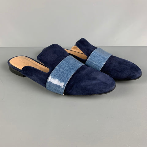 DEAR FRANCES Sandalias planas de materiales mixtos de ante azul marino talla 8