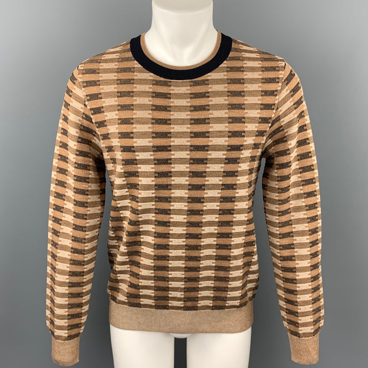 DRIES VAN NOTEN Size L Brown Knitted Cotton / Wool Crew-Neck Sweater