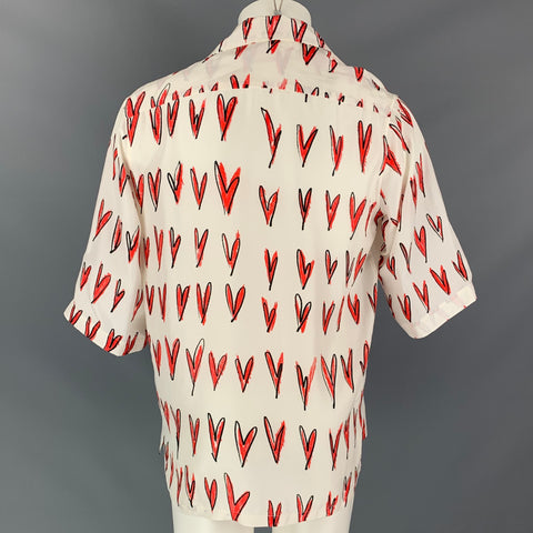 LOVERBOY by CHARLES JEFFREY Size S White & Red Print Silk Camp Short Sleeve Shirt