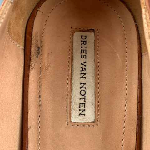 DRIES VAN NOTEN Size 7.5 Tan Black Leather Mixed Materials Platform Pumps
