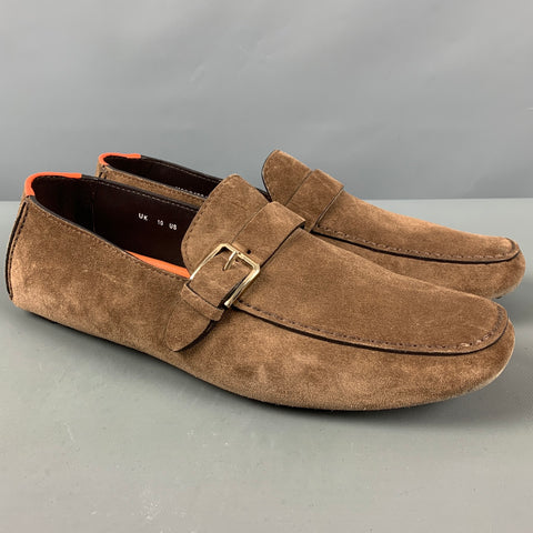 SANTONI Size 11 Brown Suede Drivers Loafers