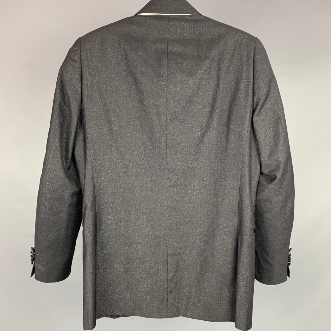 PAUL SMITH Soho Size 38 Regular Black Metallic Wool Blend Peak Lapel Tuxedo Suit