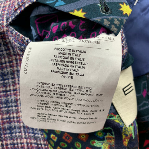 ETRO Size 48 Blue & Red Plaid Hemp Blend Notch Lapel Sport Coat