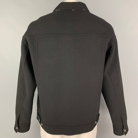 THE KOOPLES Size XL Black Wool Polyamide Trucker Jacket