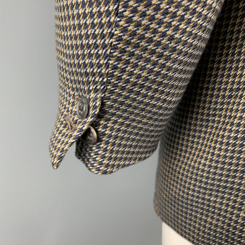 BELVEST 40 Brown & Navy Houndstooth Wool Notch Lapel  Sport Coat