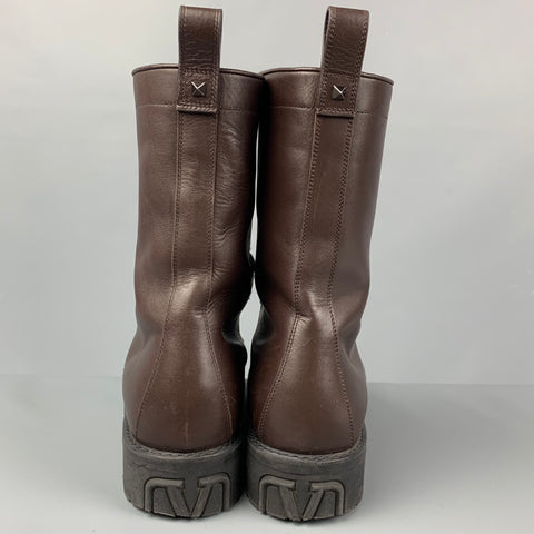 VALENTINO Size 10 Brown Leather Zip Up Combat Boots