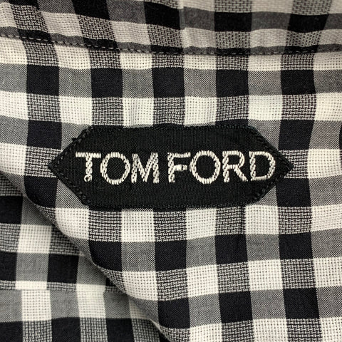 TOM FORD Size XL Black & White Checkered Cotton Button Up Long Sleeve Shirt