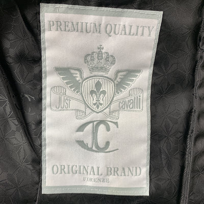 JUST CAVALLI Size XXL Black Solid Leather Peak Lapel Jacket