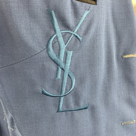 YVES SAINT LAURENT Taille 36 Manteau de sport bleu en mohair avec revers cranté et poche plaquée