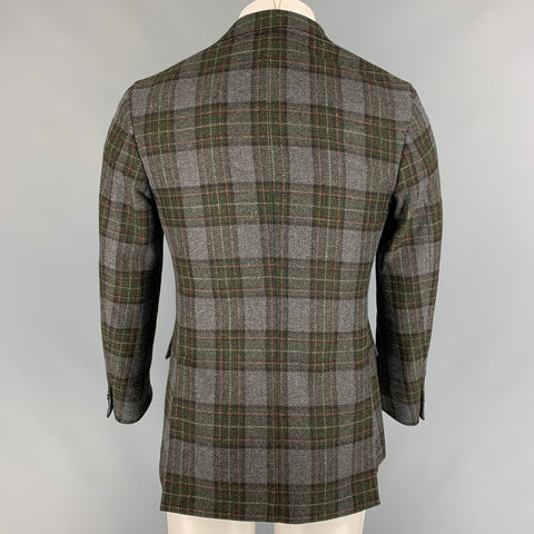 LUIGI BIANCHI Size 36 Grey & Olive Plaid Wool / Cashmere Sport Coat