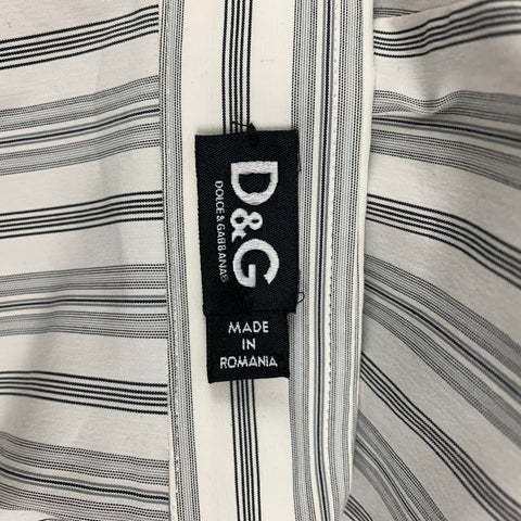 D&G by DOLCE & GABBANA Size 12 White Black Stripe Cotton Blend Button Up Shirt
