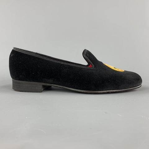 ITZ A STITCH Size 8.5 Black Embroidery Velvet Slippers Loafers