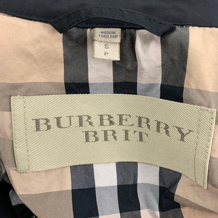BURBERRY BRIT Size S Black Beige Nylon Trench Coat