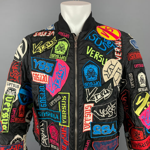 VERSUS by GIANNI VERSACE Size 36 Multi-Color Patches Nylon Bomber  Jacket