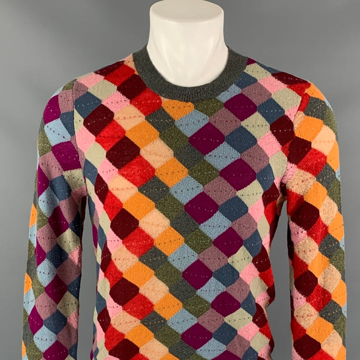 GUCCI Size S Multi-Color Knitted Square Mohair Blend Crew-Neck Pullover