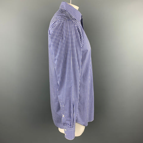 HAMILTON Size L Blue Checkered Cotton Button Down Long Sleeve Shirt
