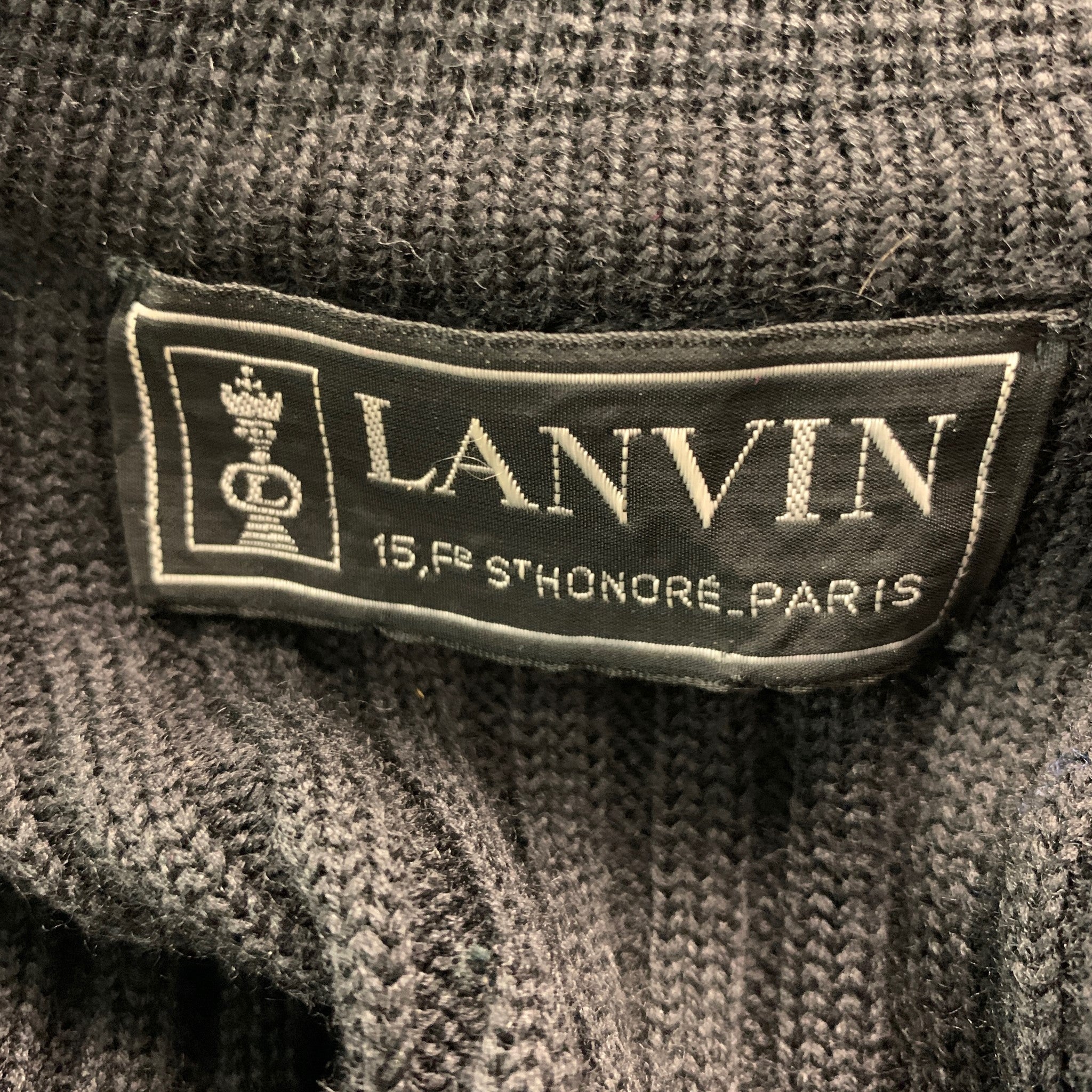 LANVIN Size 40 Black Ribbed Knit Wool Blend Zip Up Jacket