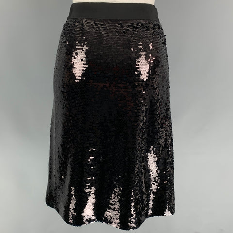 GIAMBATTISTA VALLI Size M Black Polyester Sequined Pencil Skirt