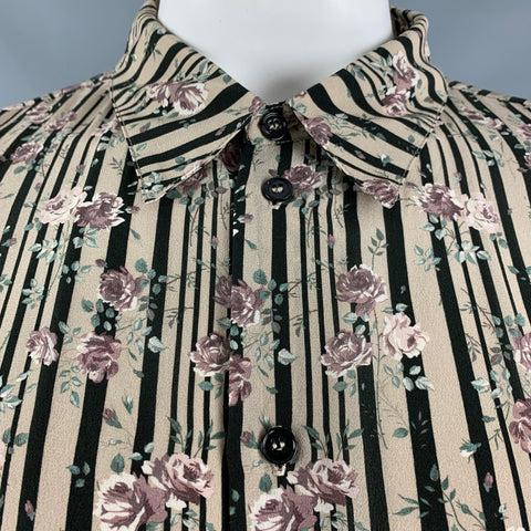 GARCONS INFIDELES Taille XXL Beige Noir Chemise à Manches Longues Boutonnée en Soie Florale