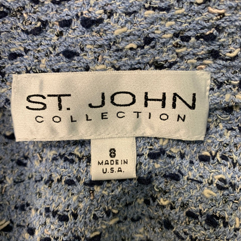 ST. JOHN Size 8 Blue Navy Textured 3/4 Sleeves Cardigan
