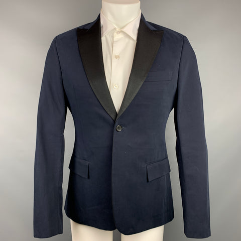 TODD SNYDER Size 38 Regular Navy & Black Cotton Peak Lapel Sport Coat