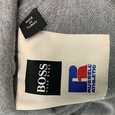 HUGO BOSS Size XL Grey Cream Logo Cotton Hoodie Sweatshirt