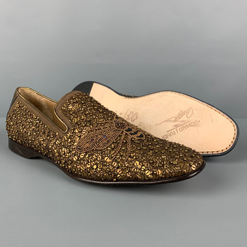DONALD J PLINER Size 9 Gold Brown Beaded Leather Slip On Loafers