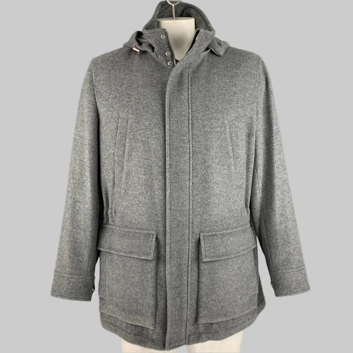 BRUNELLO CUCINELLI Talla 46 Chaqueta con botones a presión de cachemir gris