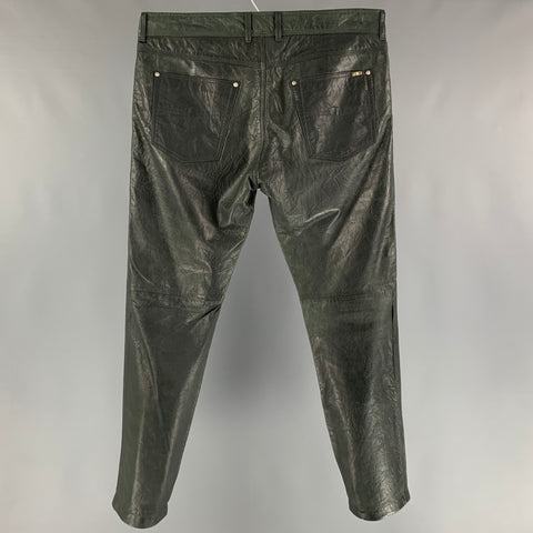 DIESEL Size 34 Green Leather Casual Pants