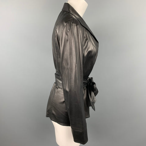 LAFAYETTE 148 Taille 10 Veste à boutons cachés ceinturée en cuir noir