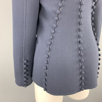 CHADO RALPH RUCCI Size 2 Navy Crepe Wool Button Trim Notch Lapel Jacket
