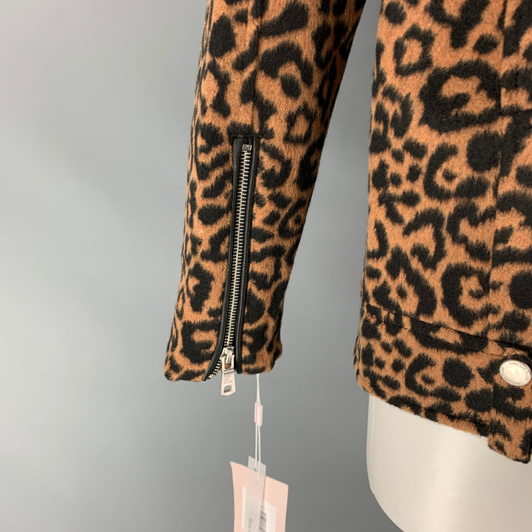 AVEC LES FILLES Size M Black & Brown Animal Print Polyester Coat