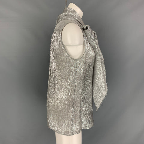 MARC JACOBS Top de vestir con lazo texturizado plateado talla 10