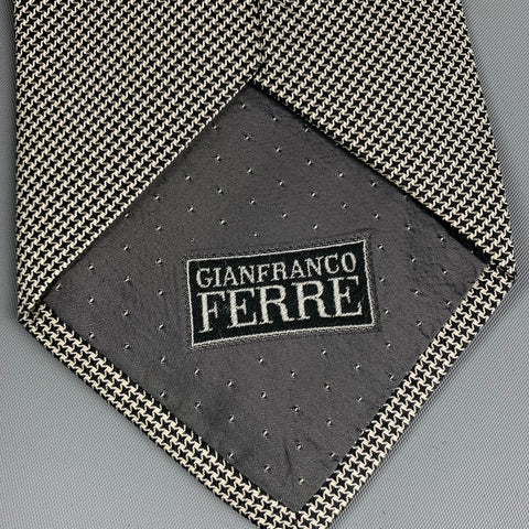 GIANFRANCO FERRE Black White Houndstooth Silk Tie